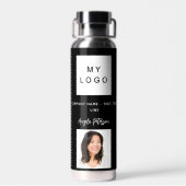 Zwart wit business logo naam handtekening foto waterfles (Achterkant)