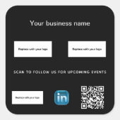 Zwart wit business logo qr code linkedin vierkante sticker (Voorkant)