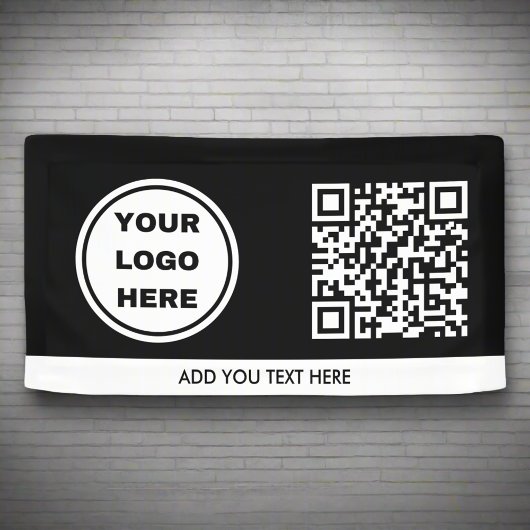Zwart-wit Business Logo & QR-code Promotie Spandoek