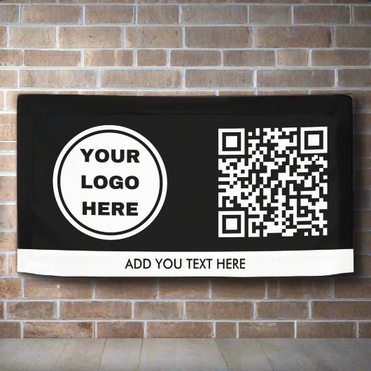 Zwart-wit Business Logo & QR-code Promotie Spandoek