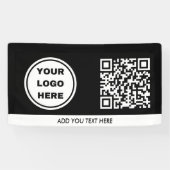 Zwart-wit Business Logo & QR-code Promotie Spandoek (Horizontaal)
