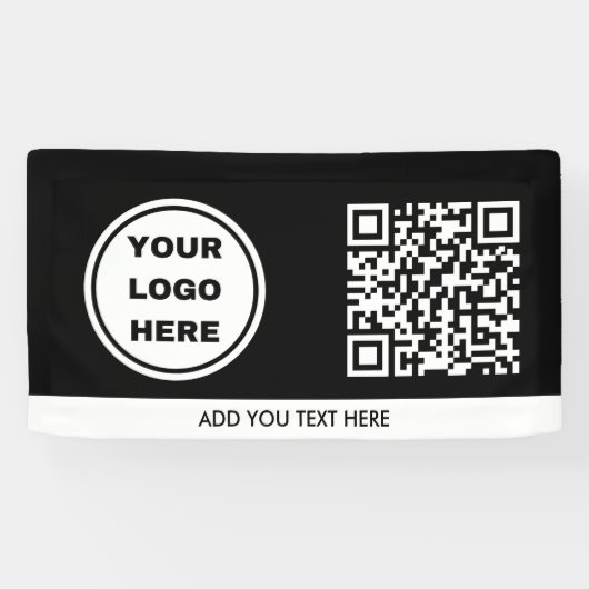 Zwart-wit Business Logo & QR-code Promotie Spandoek (Horizontaal)
