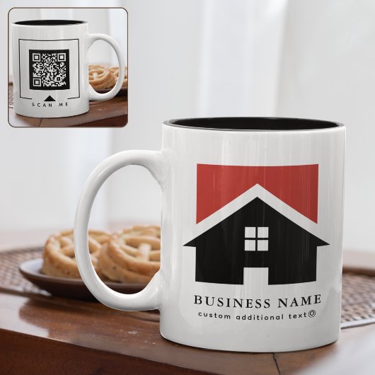 Zwart Wit Business logo + QR-code Promotie Tweekleurige Koffiemok