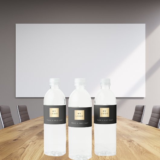 Zwart wit business logo QR code Waterfles Etiket