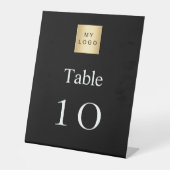 Zwart wit business logo tafel nummer reclamebord met voetstuk (Voorkant)