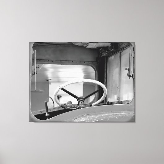  zwart-wit busstuurwiel canvas afdruk (Voorkant)