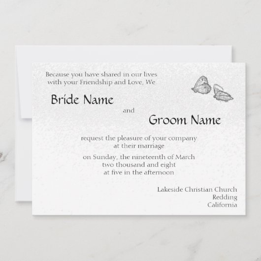Zwart-wit Butterflies Wedding Invitation Team Kaart (Voorkant)