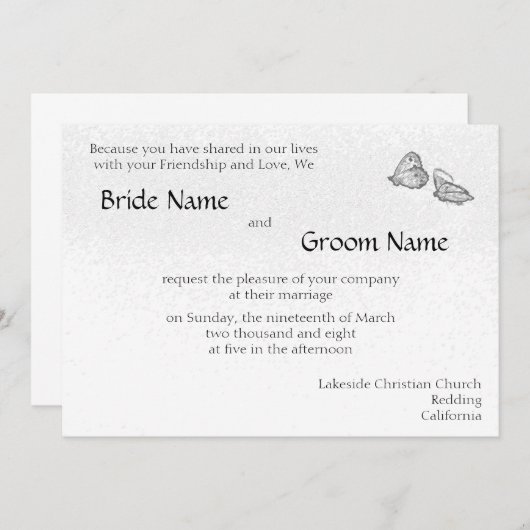 Zwart-wit Butterflies Wedding Invitation Team Kaart (Voorkant / Achterkant)