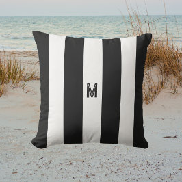 Zwart-wit Cabana Streep Minimale Monogram Buitenkussen