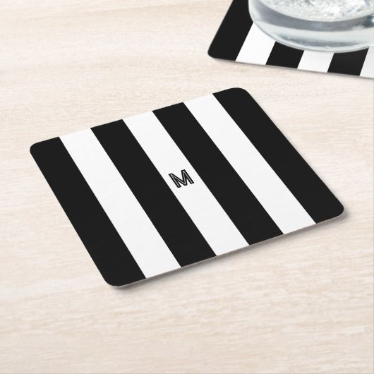 Zwart-wit Cabana Streep Minimale Monogram Kartonnen Onderzetters (Schuin)