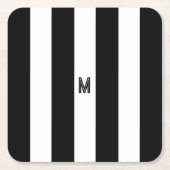 Zwart-wit Cabana Streep Minimale Monogram Kartonnen Onderzetters (Voorkant)