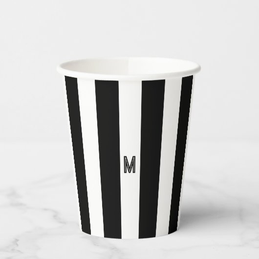 Zwart-wit Cabana Streep Minimale Monogram Papieren Bekers (Links)