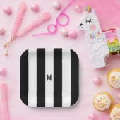Zwart-wit Cabana Streep Minimale Monogram Papieren Bordje (Feest)