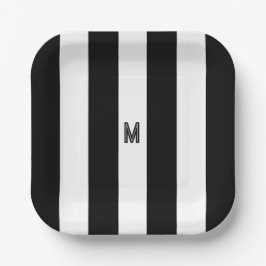 Zwart-wit Cabana Streep Minimale Monogram Papieren Bordje