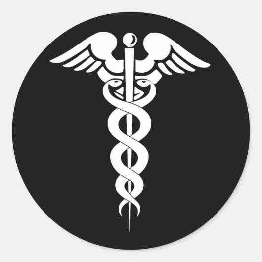Zwart-wit Caduceus Medisch Symbool Sticker (Voorkant)