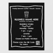 Zwart & Wit Cafe QR Code Bedrijfsuren Raamsticker (Vel)