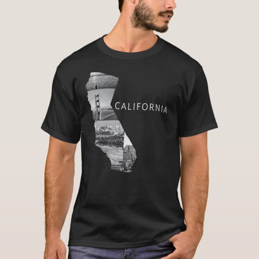 Zwart-wit California State Map Verenigde Staten T-shirt (Voorkant)