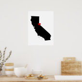 Zwart-wit Californië met rood hart Poster (Keuken)