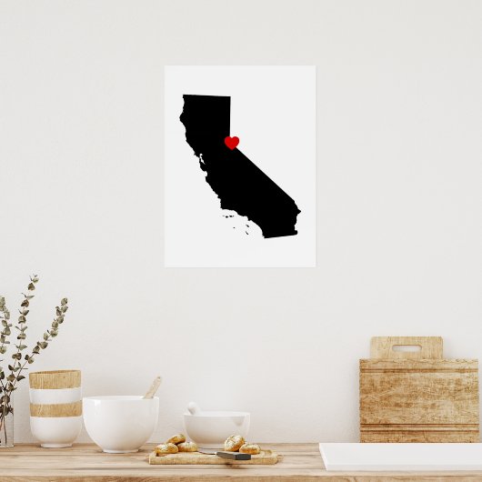 Zwart-wit Californië met rood hart Poster (Keuken)