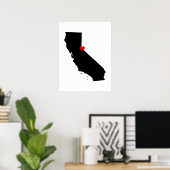 Zwart-wit Californië met rood hart Poster (Thuiskantoor)