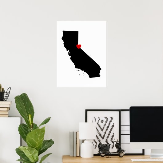 Zwart-wit Californië met rood hart Poster (Thuiskantoor)