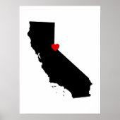 Zwart-wit Californië met rood hart Poster (Voorkant)