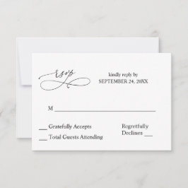 Zwart & Wit Calligrafie 7 RSVP geen maaltijd Kaartje