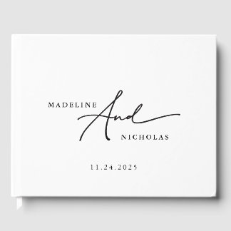 Zwart-Wit Calligrafie Chic Modern Huwelijk Gastenboek