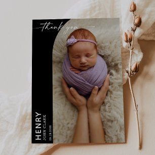 Zwart Wit Calligrafie Foto Baby Bedankt Kaart