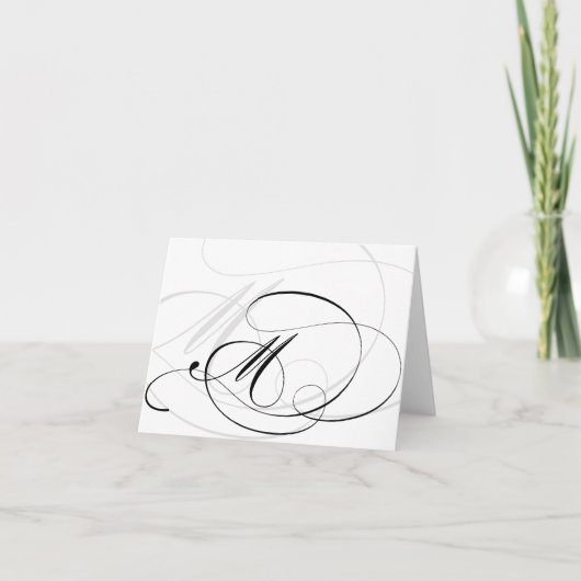 Zwart & Wit Calligrafie Initiaal M Monogram Kaarte Bedankkaart (Voorkant)