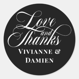 Zwart Wit Calligrafie Liefde & Dank Trouwen Ronde Sticker