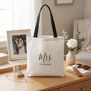 Zwart Wit Calligrafie Minimalistische Bruidsdouche Tote Bag