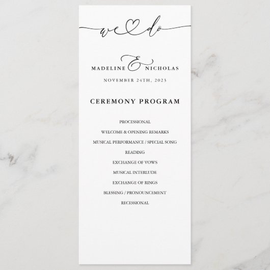 Zwart-Wit Calligrafie Schrift We Do Wedding Programmakaart (Voorkant)