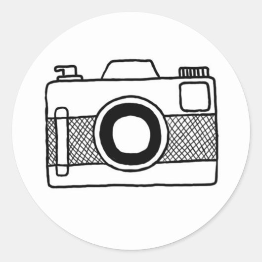 Zwart-wit camera doodle sticker (Voorkant)