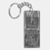 Zwart-wit camouflage glitter camo naam sleutelhanger (Voorkant Links)