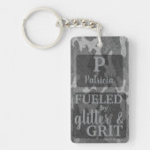 Zwart-wit camouflage glitter camo naam sleutelhanger (Voorkant)