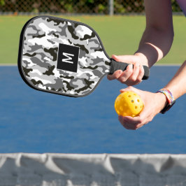 Zwart-wit camouflagepatroon met monogram pickleball paddle
