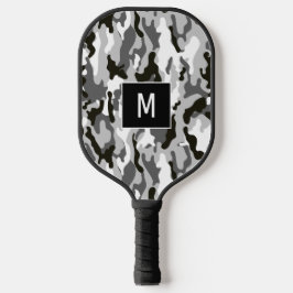 Zwart-wit camouflagepatroon met monogram pickleball paddle