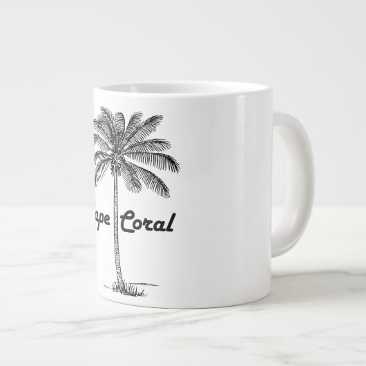 Zwart-wit Cape Coral & Palm-ontwerp Grote Koffiekop (Voorkant rechts)