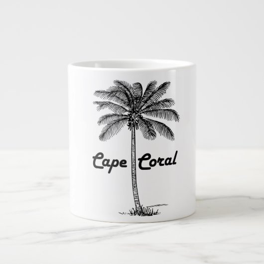 Zwart-wit Cape Coral & Palm-ontwerp Grote Koffiekop (Voorkant)