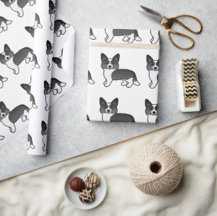 Zwart-Wit Cardigan Welsh Corgi Cartoon Hond Cadeaupapier