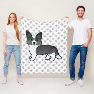 Zwart-Wit Cardigan Welsh Corgi Cartoon Hond Fleece Deken