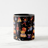 Zwart wit carnaval kinderen verjaardag circus patr tweekleurige koffiemok (Center)