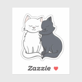 Zwart-wit Cartoon Cat Love Sticker