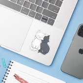 Zwart-wit Cartoon Cat Love Sticker (Laptop met iPhone)