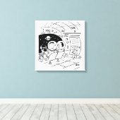 Zwart & Wit Cartoon Kunst van Ruimteschip Canvas Afdruk (Insitu (Houten vloer))