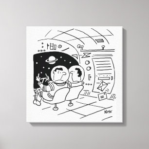 Zwart & Wit Cartoon Kunst van Ruimteschip Canvas Afdruk