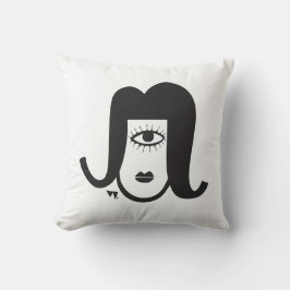 Zwart-wit Cartoon Mod Geïllustreerd Kussen