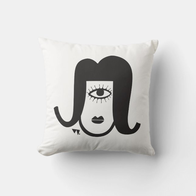 Zwart-wit Cartoon Mod Geïllustreerd Kussen (Voorkant)