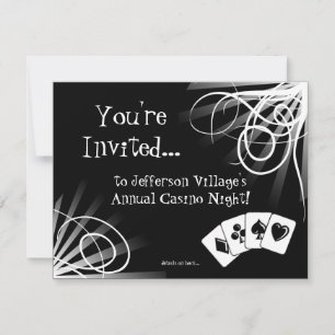 Zwart-wit Casino Nachtuitnodiging Kaart
